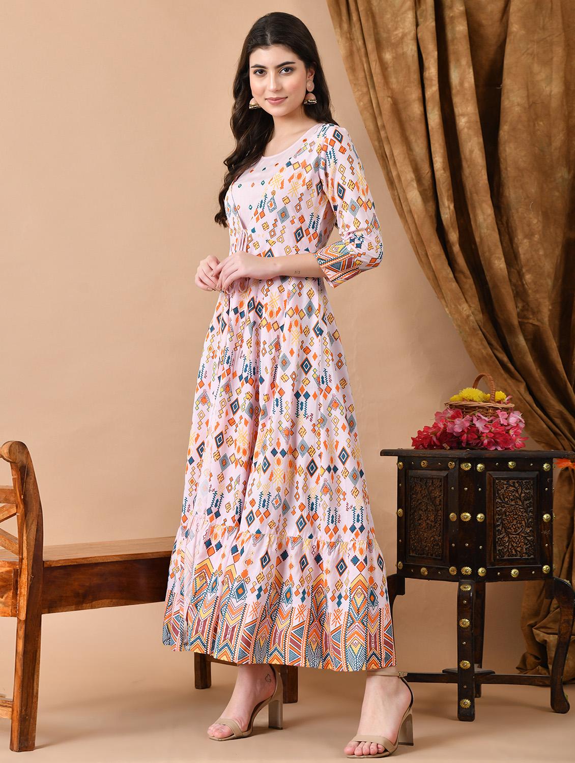 women three quarter sleeve ethnic dress - 21924908 - Standard Image - 2