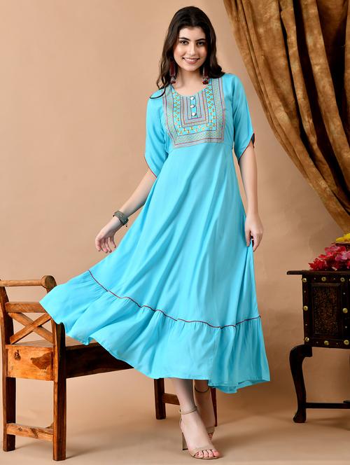 women embroidered three quarter sleeve ethnic dress - 21924914 - Standard Image - 0