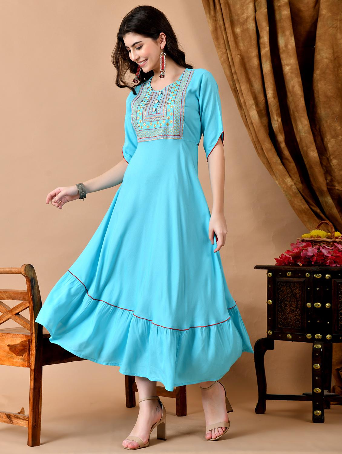 women embroidered three quarter sleeve ethnic dress - 21924914 - Standard Image - 2