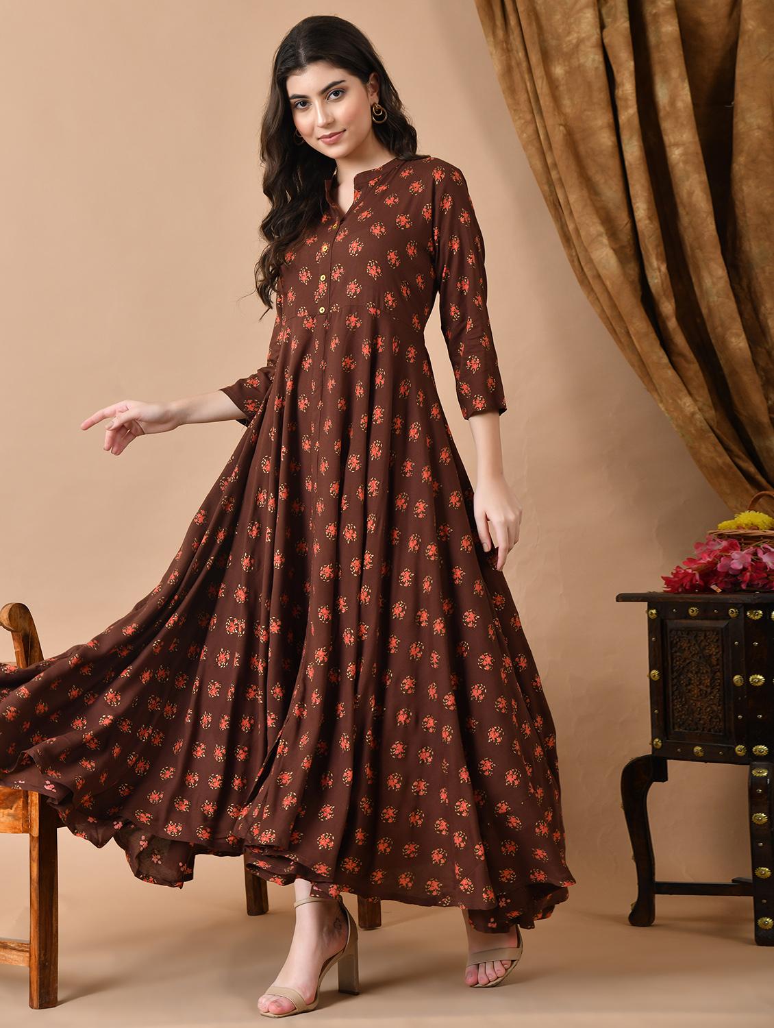 women floral three quarter sleeve ethnic dress - 21924916 - Standard Image - 2