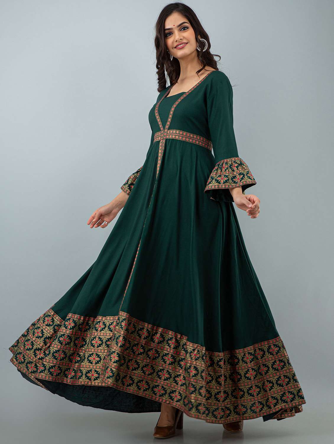 women foil printed bell sleeve ethnic dress - 21924920 -  Standard Image - 2