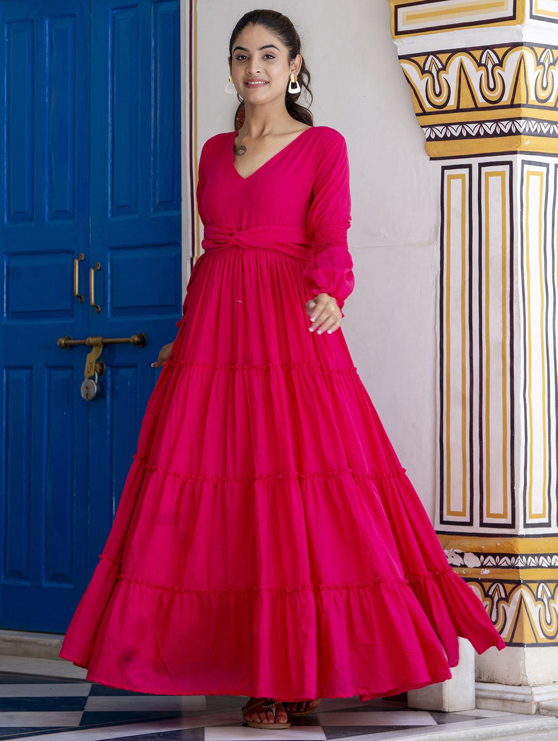 women pink solid long sleeve tiered dress - 21924928 - Standard Image - 2