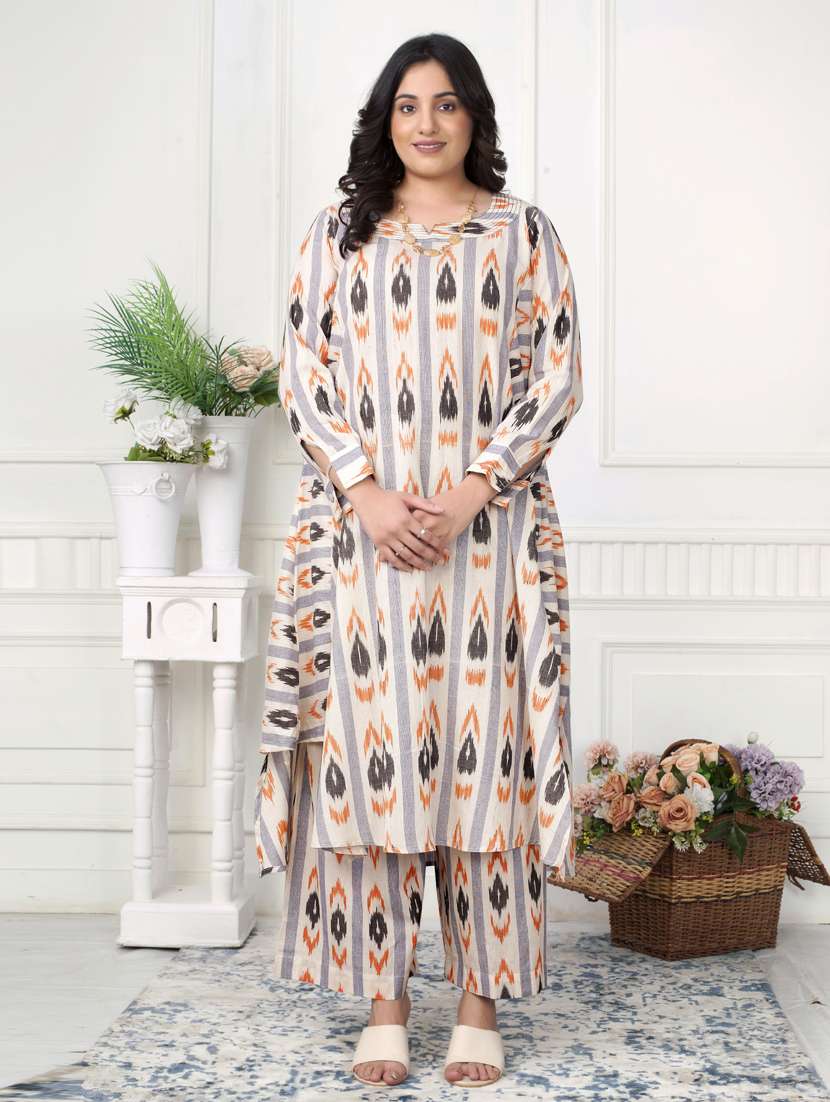 women ikat long sleeve kurta palazzo set