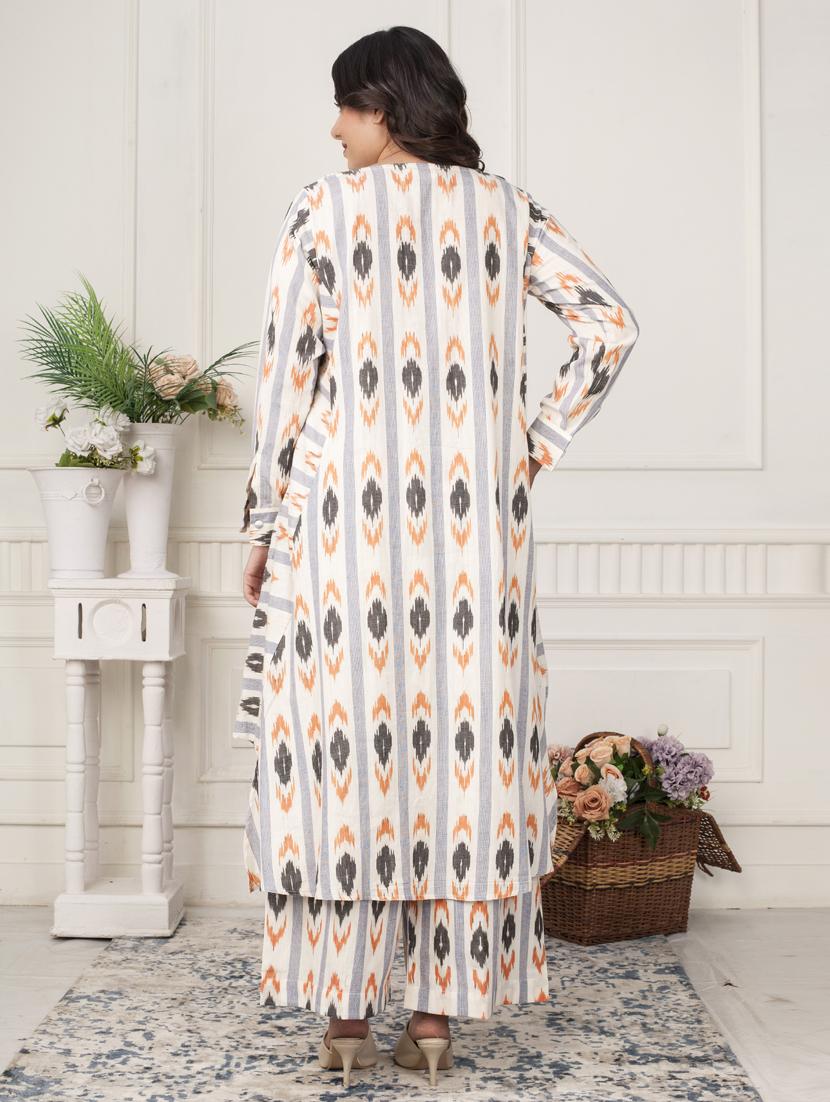 women ikat long sleeve kurta palazzo set - 21924959 - Standard Image - 2