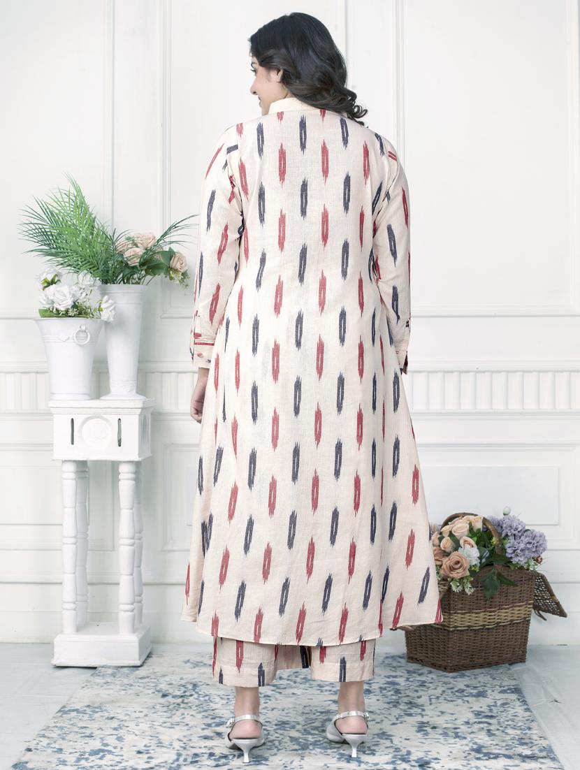 women ikat long sleeve kurta palazzo set - 21924960 - Standard Image - 2
