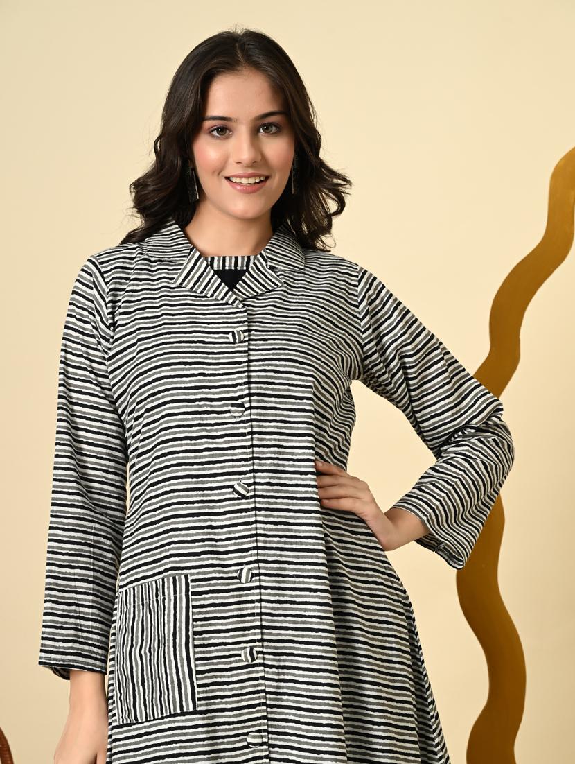 women black striped long sleeve kurta pant set - 21924977 - Standard Image - 7