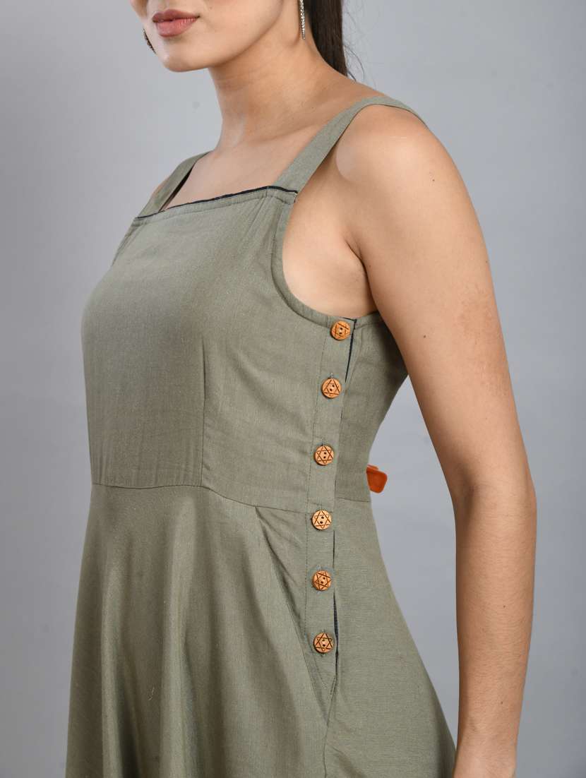 women olive solid sleeveless fit & flare dress - 21924980 - Standard Image - 2