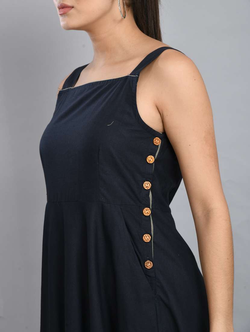 women navy blue solid sleeveless fit & flare dress - 21924981 - Standard Image - 2