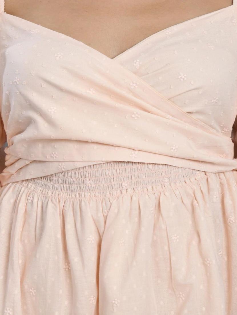 women peach solid puff sleeve fit & flare dress - 21924982 - Standard Image - 2