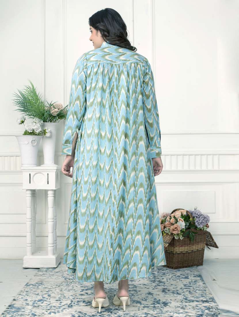 women light blue ikat print long sleeve ethnic dress - 21924995 - Standard Image - 2