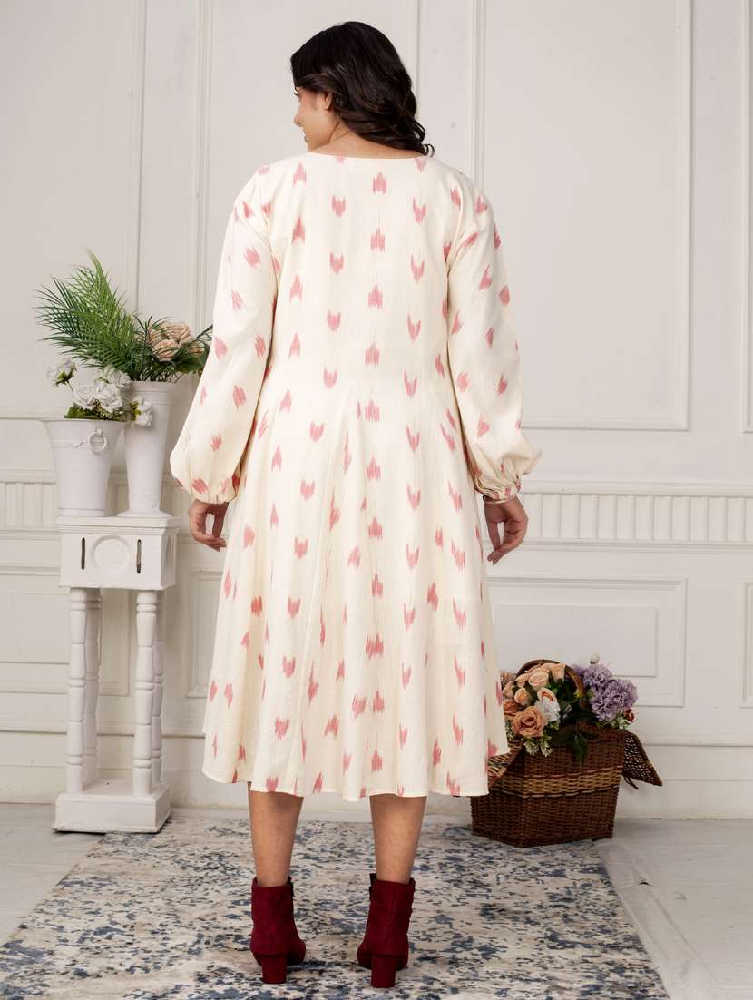 women cream ikat print long sleeve ethnic dress - 21924996 -  Standard Image - 2