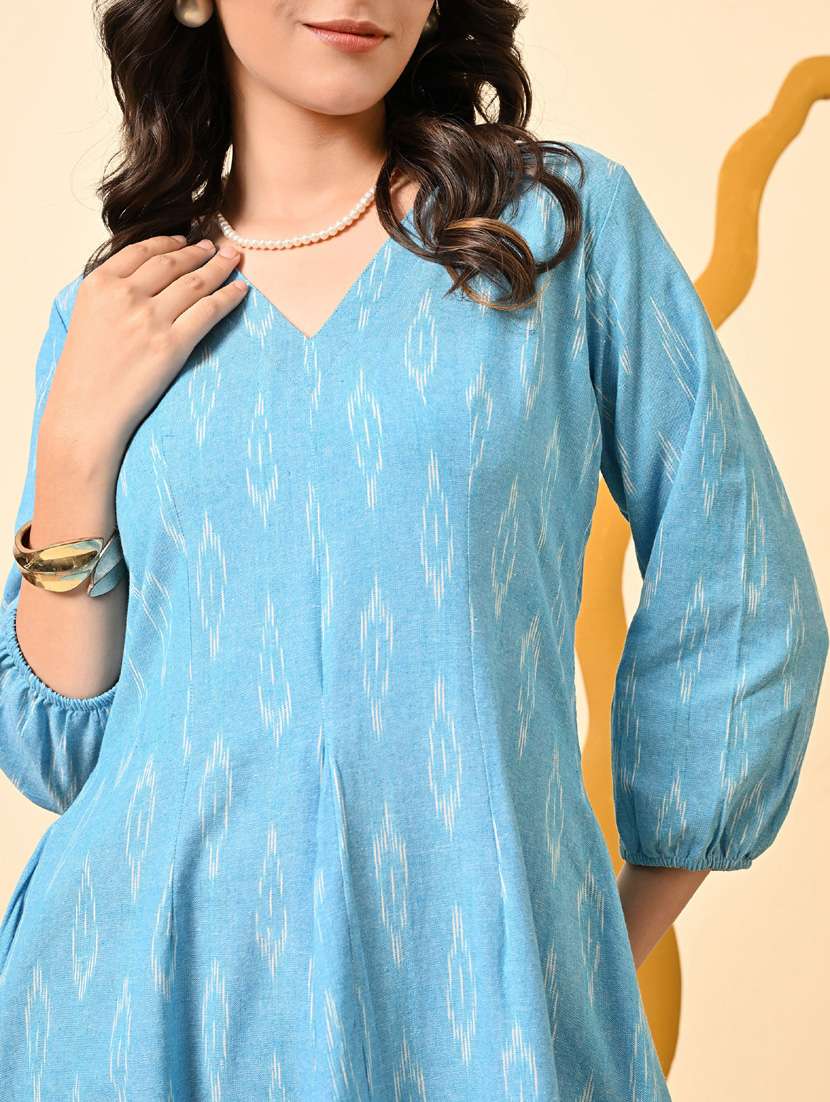 women ikat print three quarter sleeve ethnic dress - 21925001 - Standard Image - 2