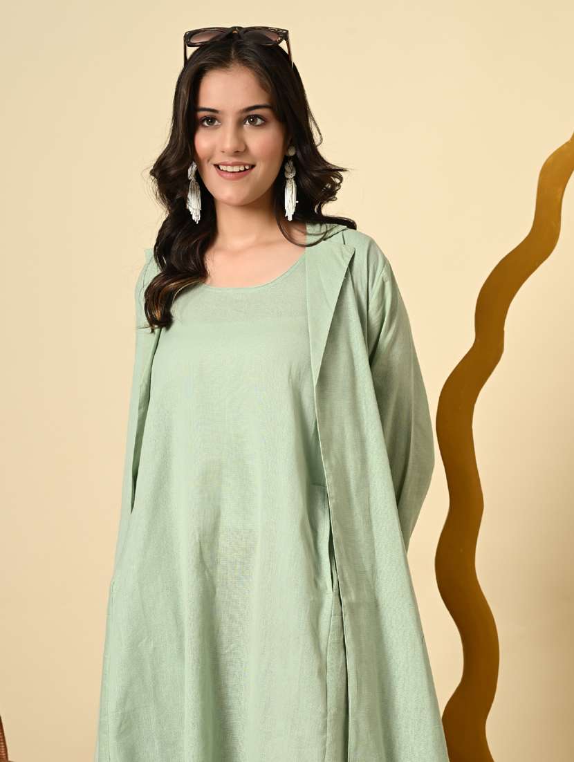 women solid three quarter sleeve ethnic dress - 21925003 -  Standard Image - 2