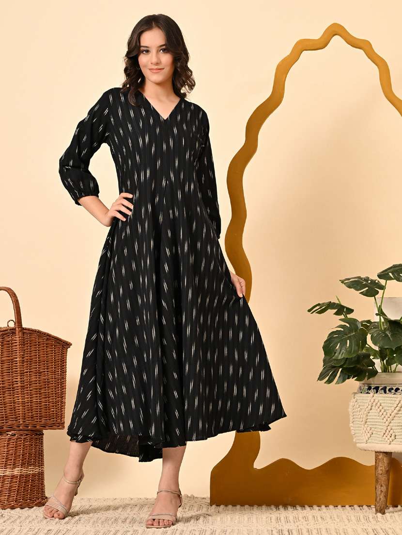 women ikat print three quarter sleeve ethnic dress