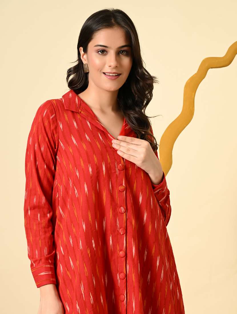 women ikat print long sleeve a-line ethnic dress - 21925009 - Standard Image - 2