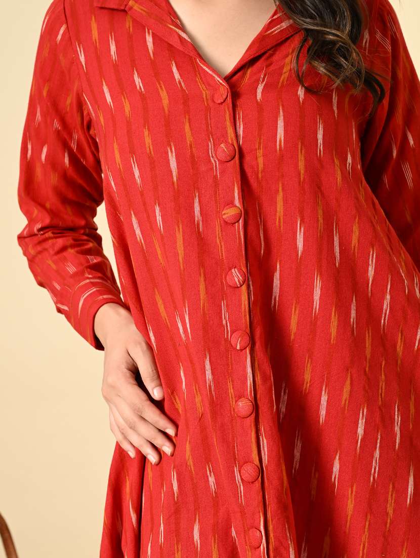 women ikat print long sleeve a-line ethnic dress - 21925009 - Standard Image - 7