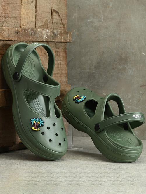 women olive solid clogs - 21925079 -  Standard Image - 0