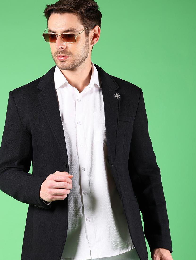 men lapel collar single breasted casual blazer