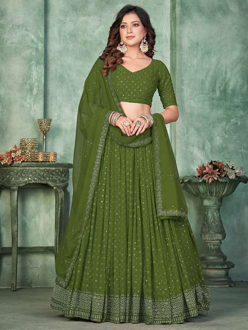 women sequined flared semi stitched lehenga