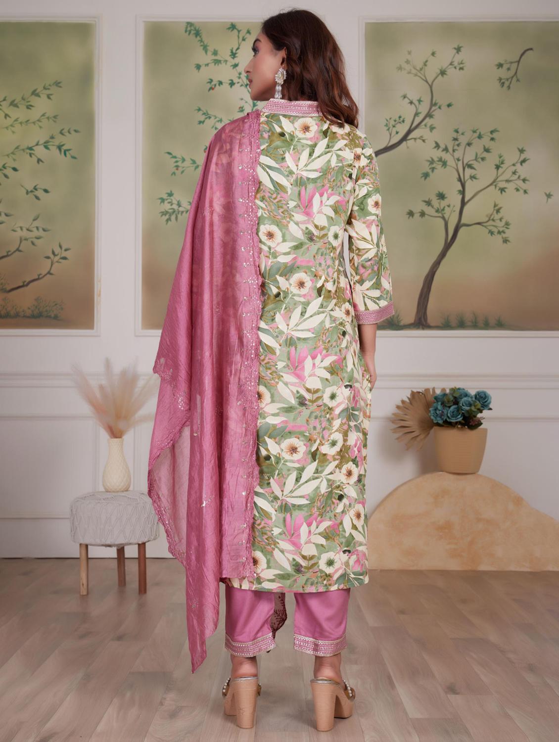 women three quarter sleeve kurta pant with dupatta set - 21925212 - Standard Image - 2