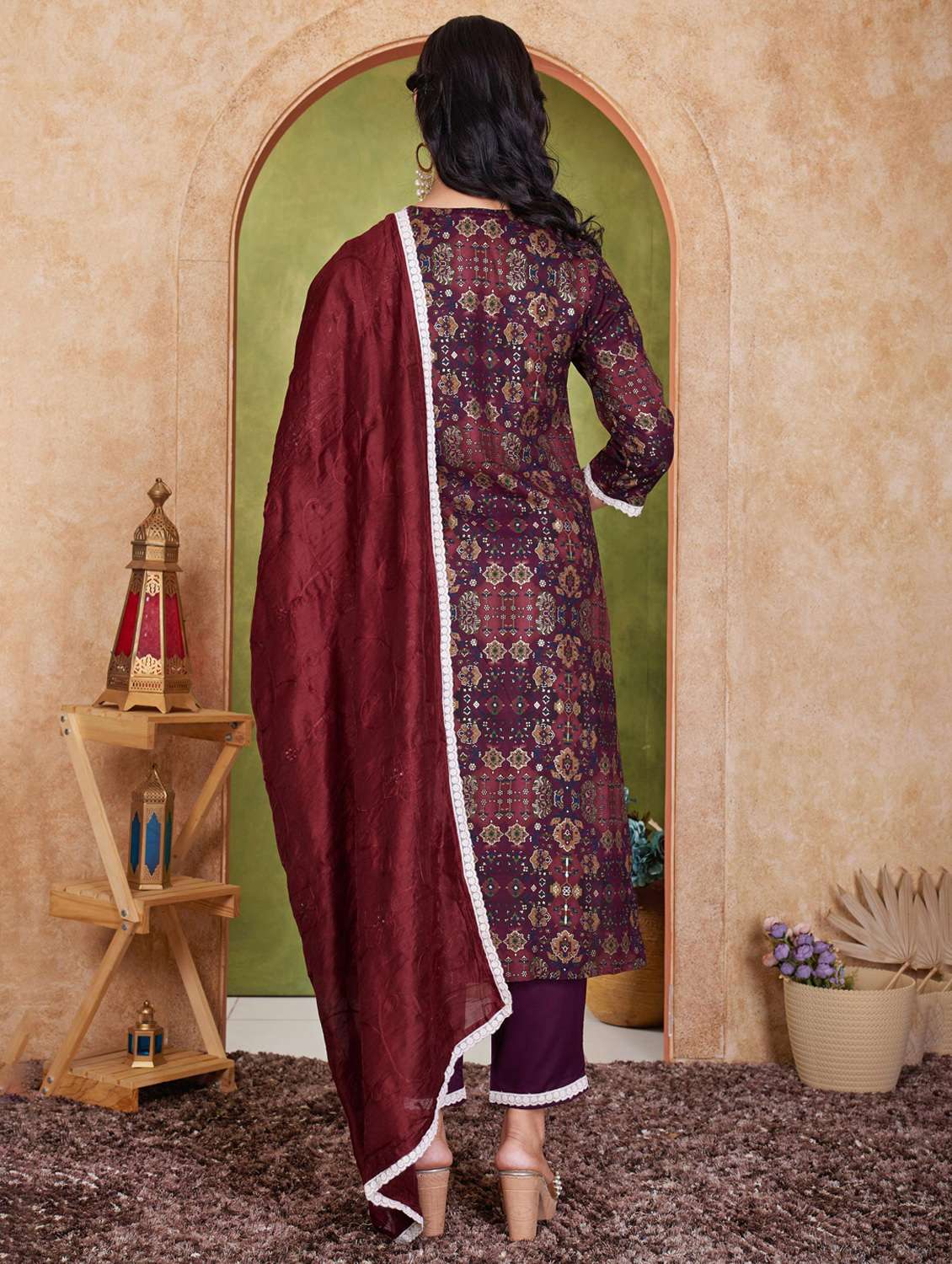 women three quarter sleeve kurta pant with dupatta set - 21925213 - Standard Image - 2