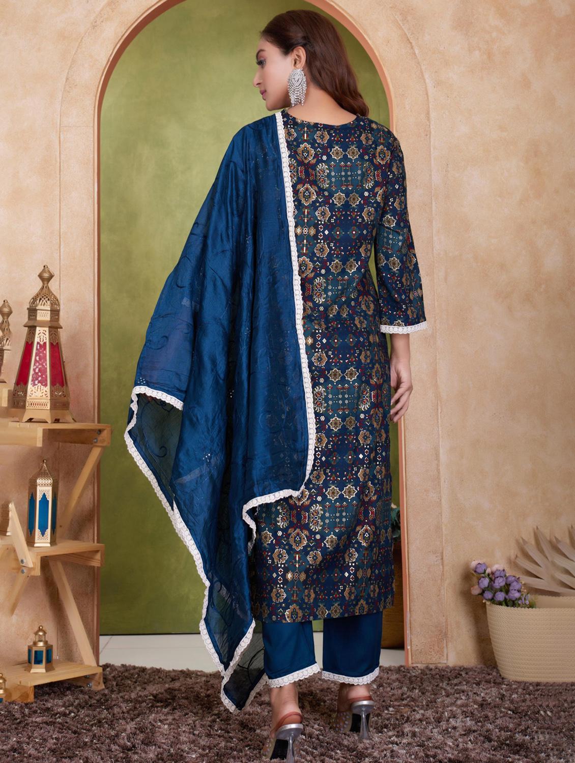 women three quarter sleeve kurta pant with dupatta set - 21925214 - Standard Image - 2