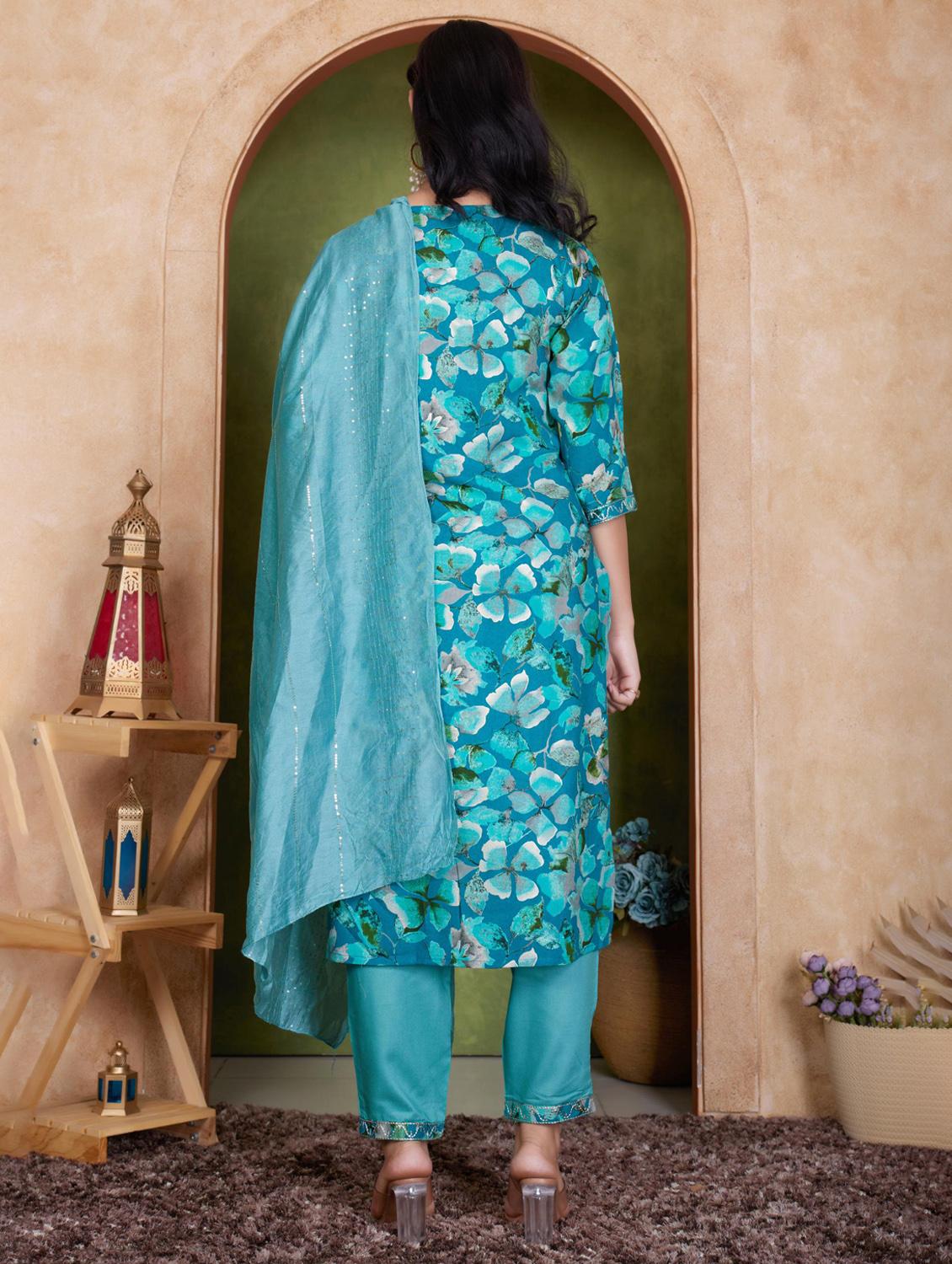women three quarter sleeve kurta pant with dupatta set - 21925215 - Standard Image - 2