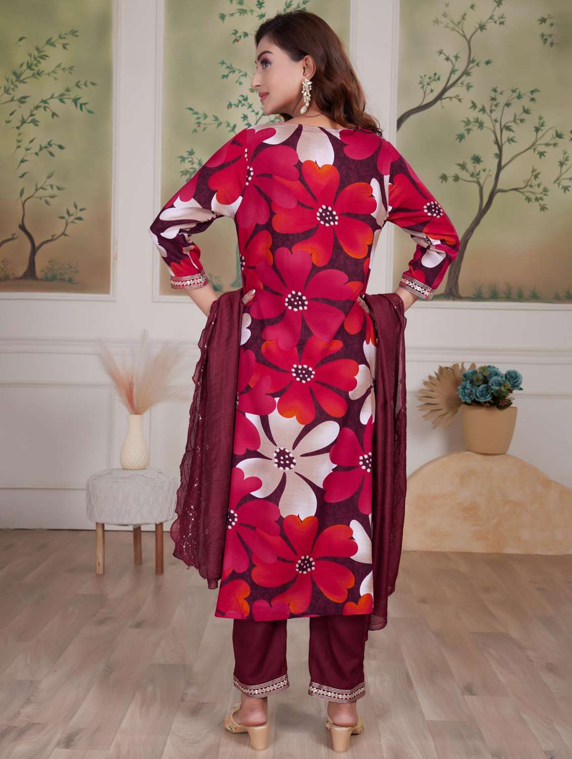 women three quarter sleeve kurta pant with dupatta set - 21925221 -  Standard Image - 2