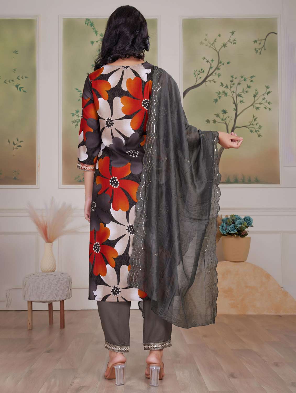 women three quarter sleeve kurta pant with dupatta set - 21925222 -  Standard Image - 2