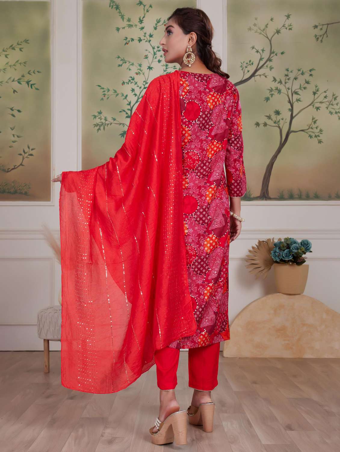 women three quarter sleeve kurta pant with dupatta set - 21925224 -  Standard Image - 2