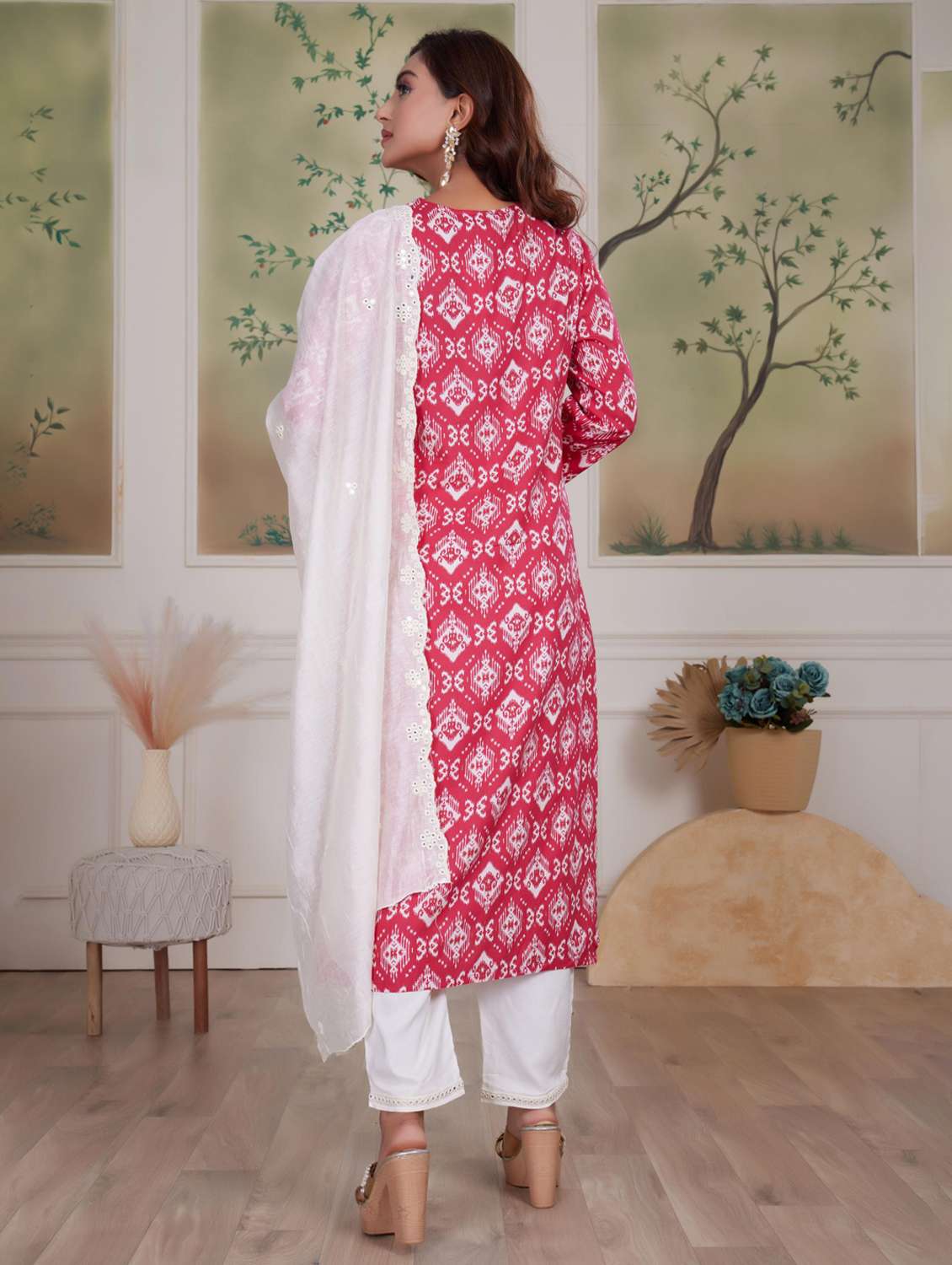 women three quarter sleeve kurta pant with dupatta set - 21925225 -  Standard Image - 2