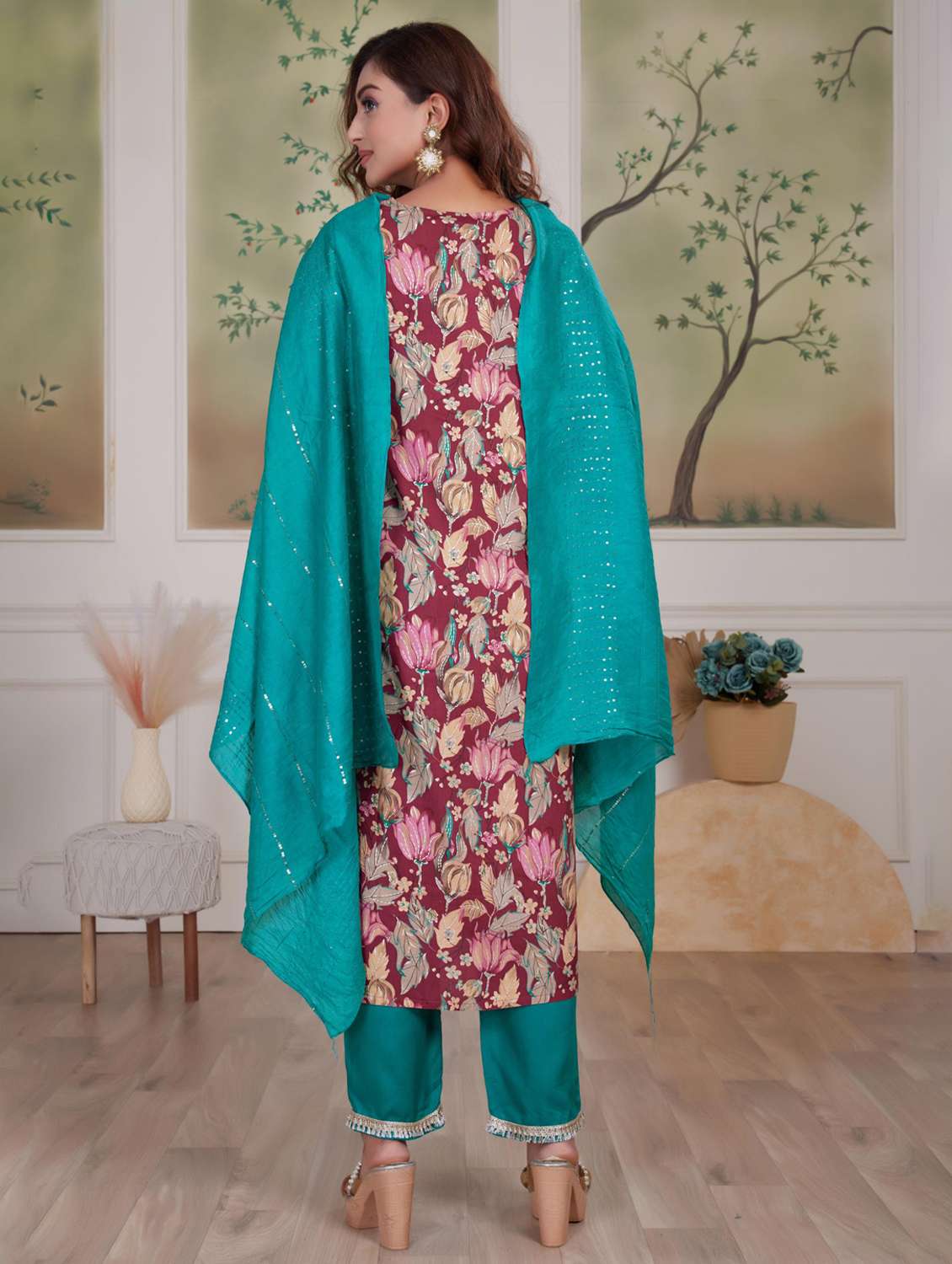 women three quarter sleeve kurta pant with dupatta set - 21925228 -  Standard Image - 2