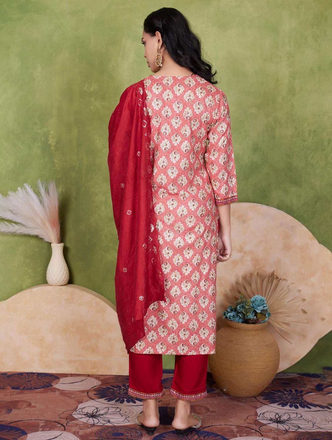 women three quarter sleeve kurta pant with dupatta set - 21925229 -  Standard Image - 2