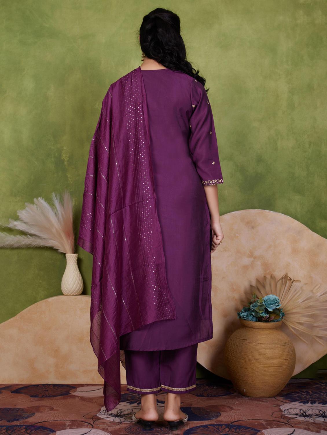 women three quarter sleeve kurta pant with dupatta set - 21925245 - Standard Image - 2