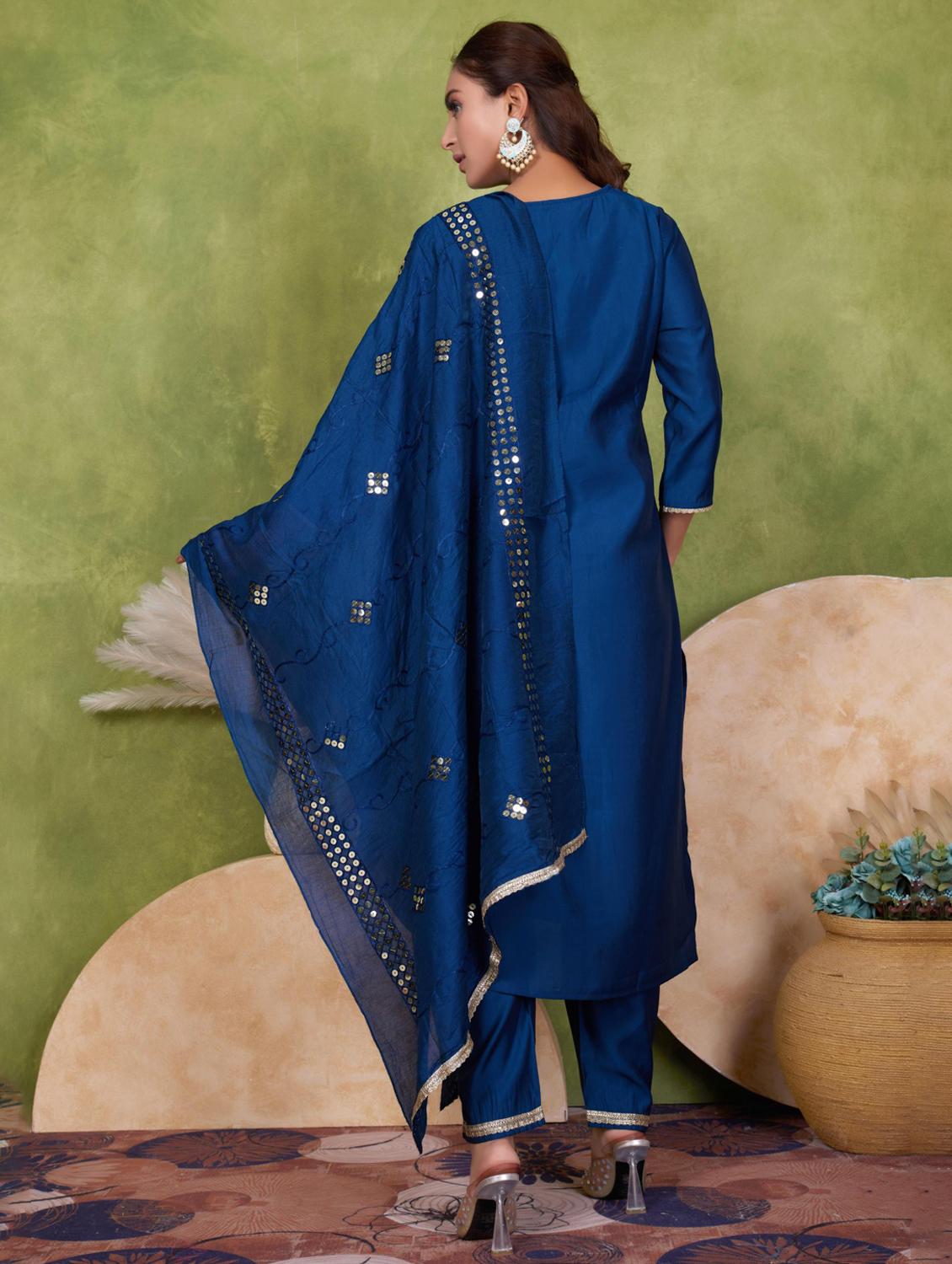 women three quarter sleeve kurta pant with dupatta set - 21925247 - Standard Image - 2