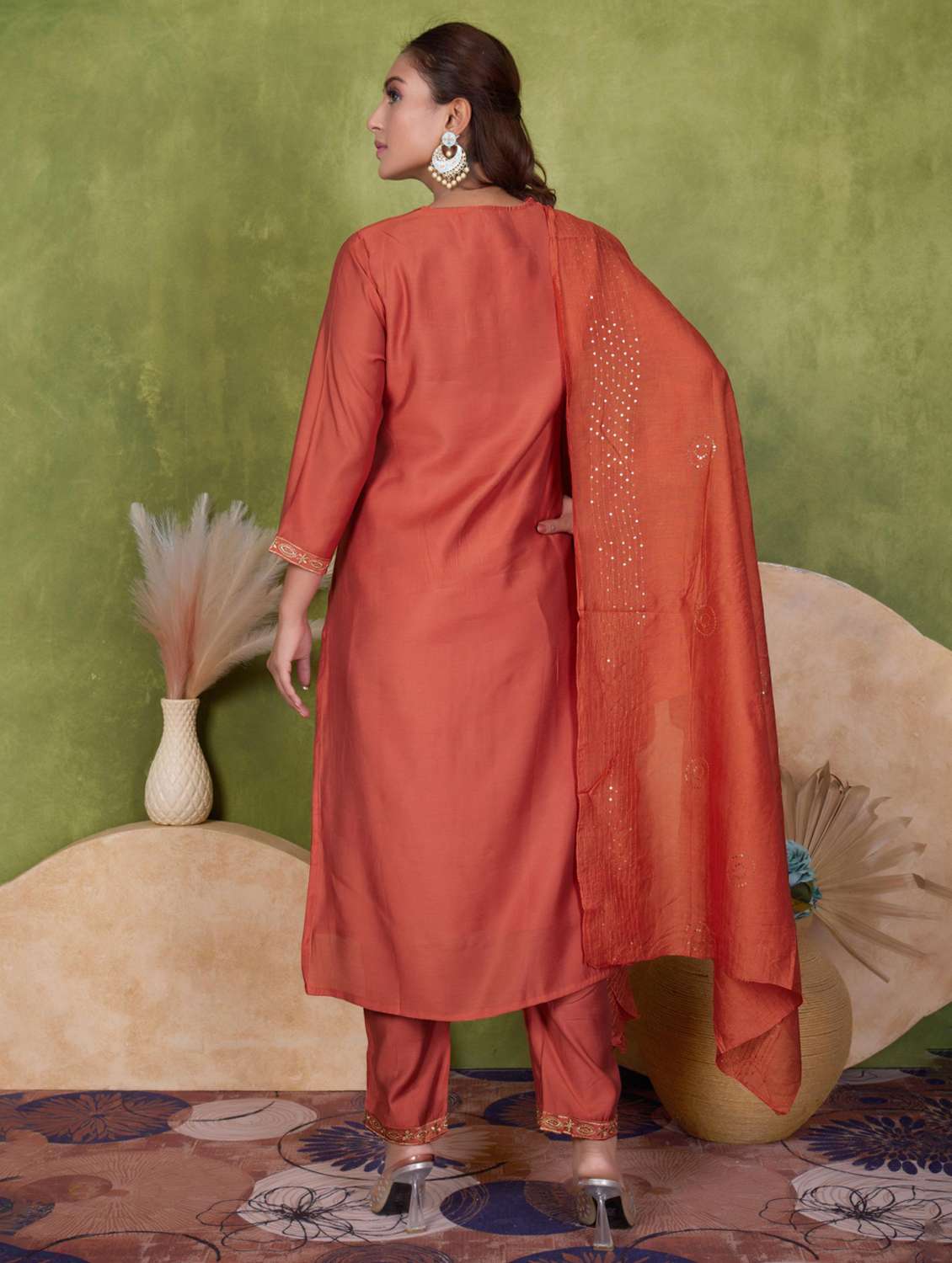 women three quarter sleeve kurta pant with dupatta set - 21925249 - Standard Image - 2