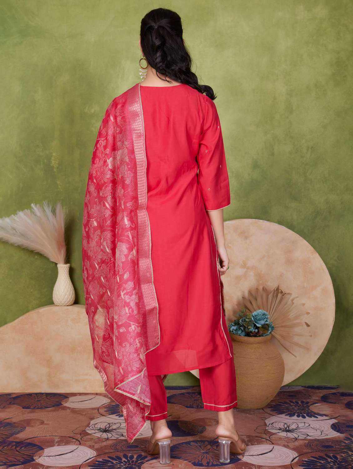 women three quarter sleeve kurta pant with dupatta set - 21925255 -  Standard Image - 2