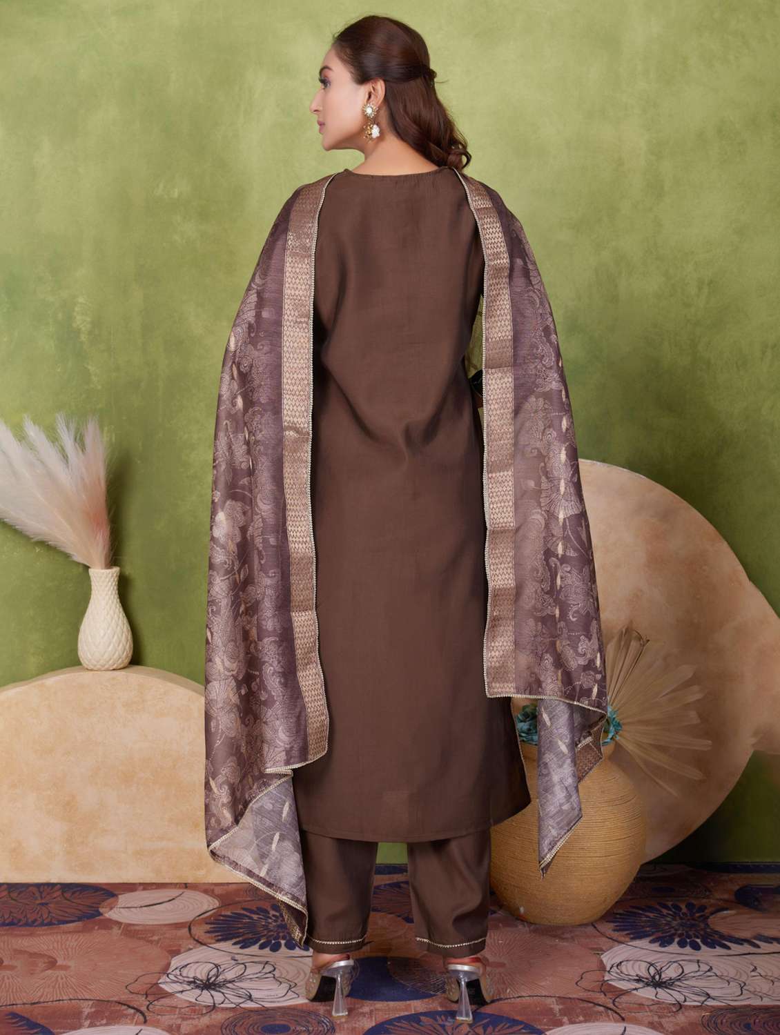 women three quarter sleeve kurta pant with dupatta set - 21925256 - Standard Image - 2