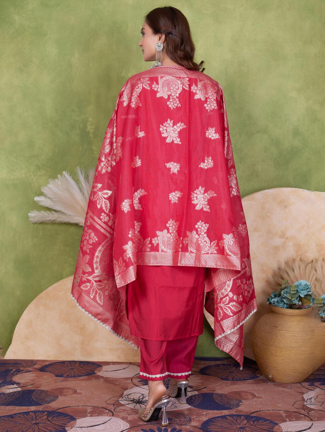 women three quarter sleeve kurta pant with dupatta set - 21925259 - Standard Image - 2