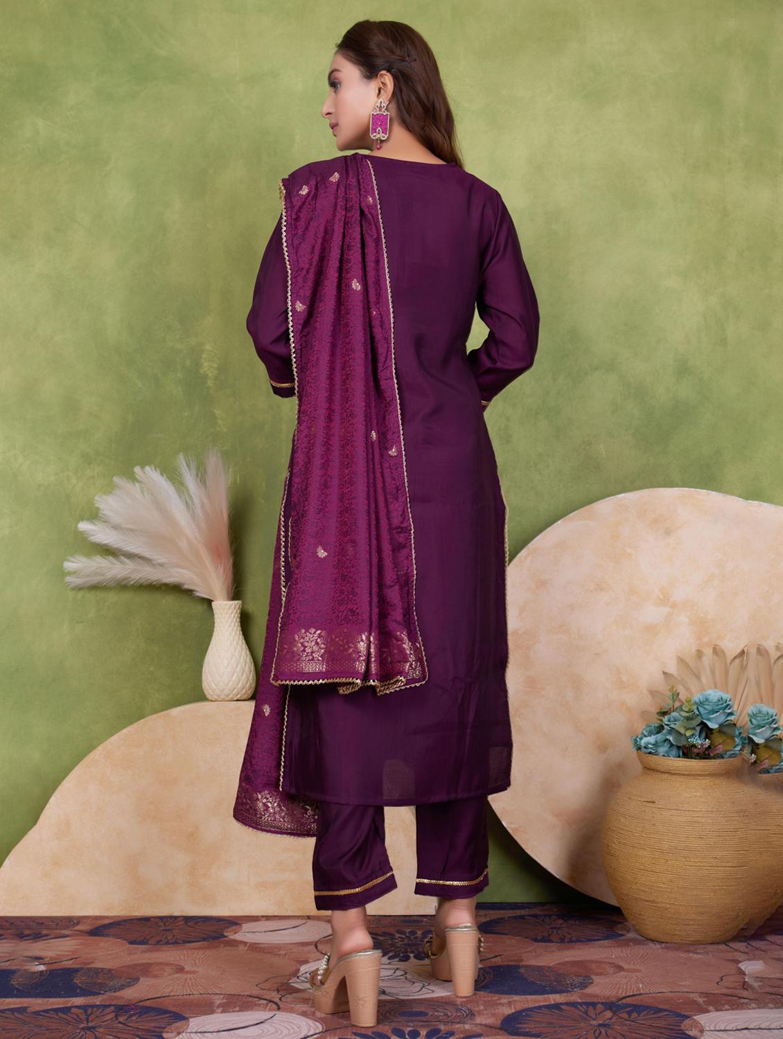 women three quarter sleeve kurta pant with dupatta set - 21925261 - Standard Image - 2