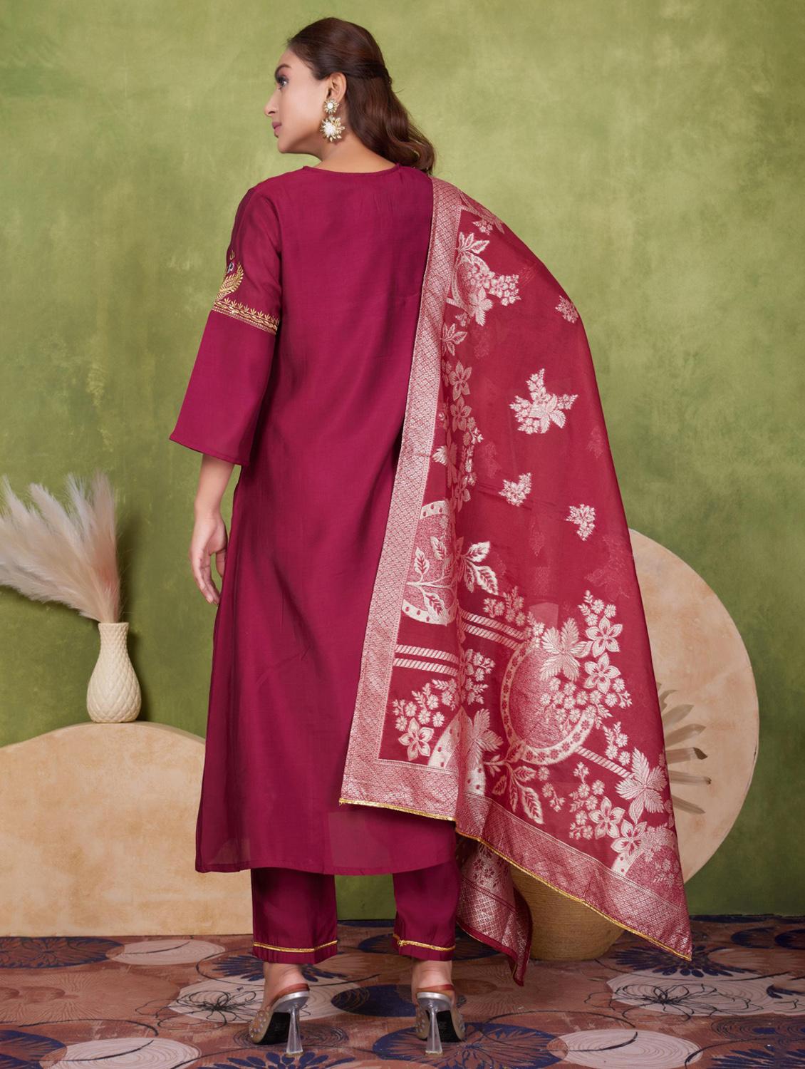 women three quarter sleeve kurta pant with dupatta set - 21925263 - Standard Image - 2