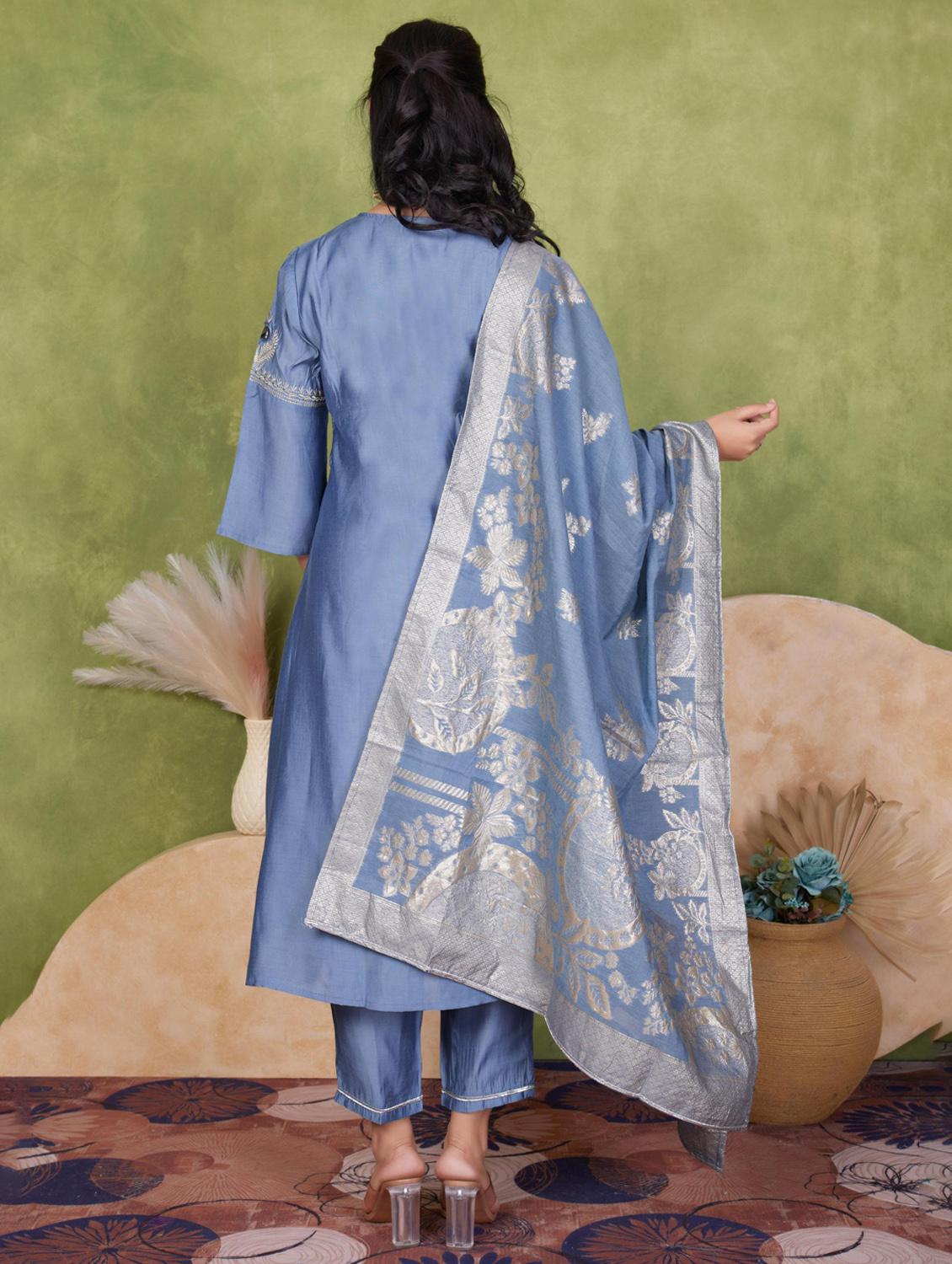 women three quarter sleeve kurta pant with dupatta set - 21925264 - Standard Image - 2