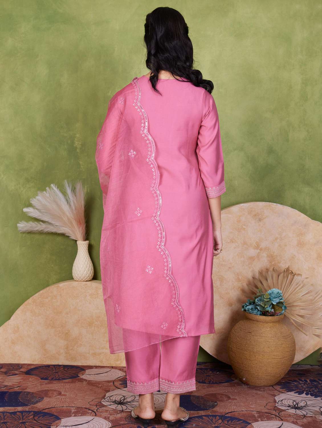 women three quarter sleeve kurta pant with dupatta set - 21925266 - Standard Image - 2