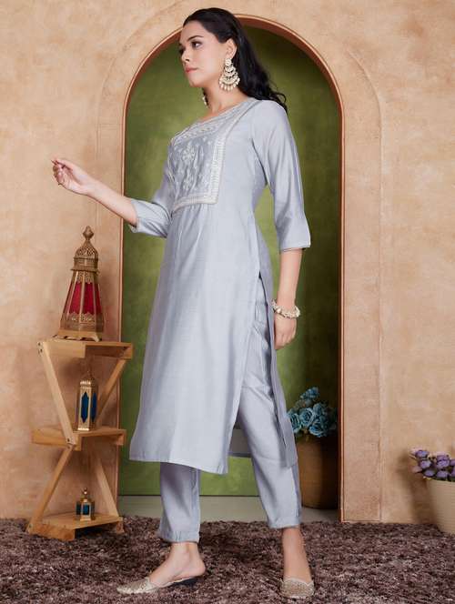 women three quarter sleeve kurta pant with dupatta set - 21925267 -  Standard Image - 0