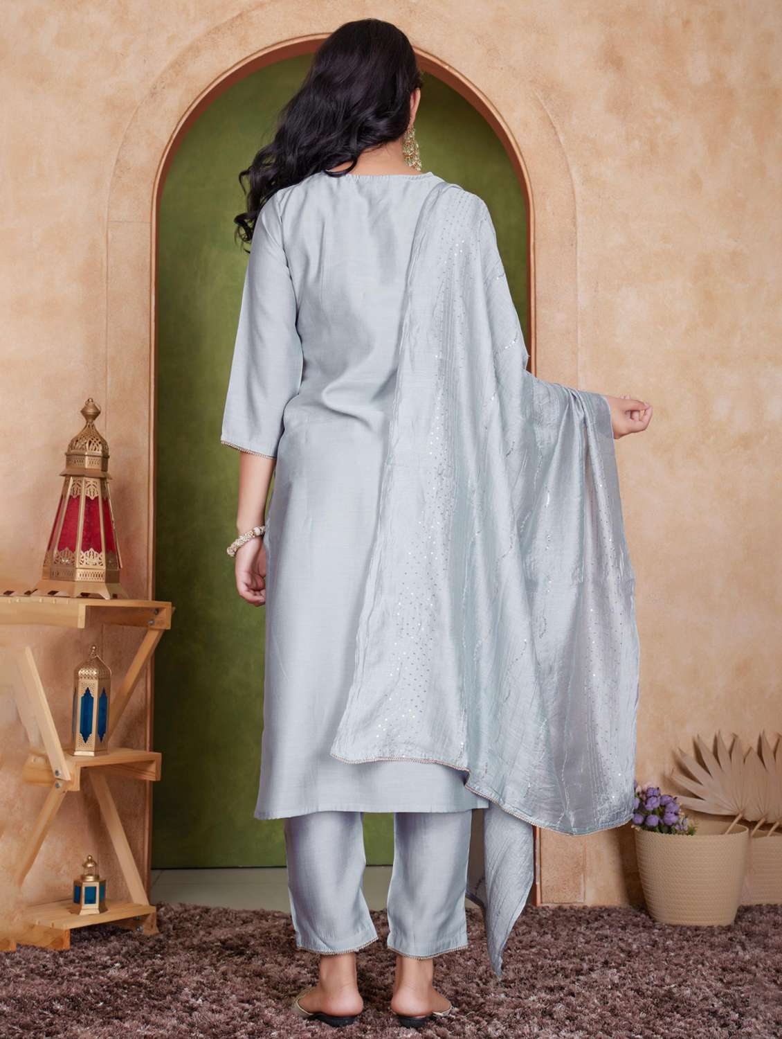 women three quarter sleeve kurta pant with dupatta set - 21925267 -  Standard Image - 2