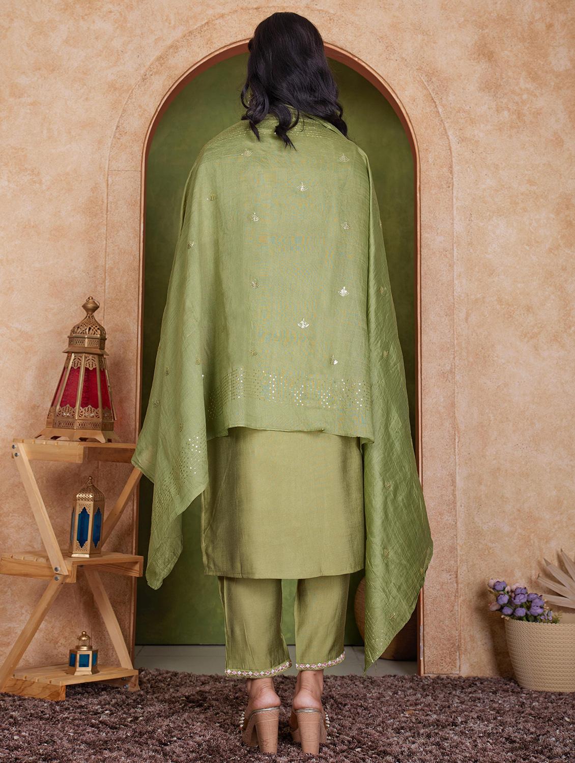 women three quarter sleeve kurta pant with dupatta set - 21925270 - Standard Image - 2