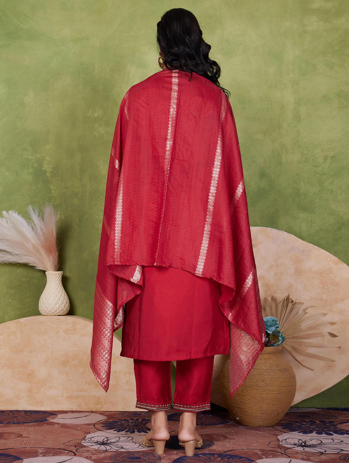 women three quarter sleeve kurta pant with dupatta set - 21925271 - Standard Image - 2