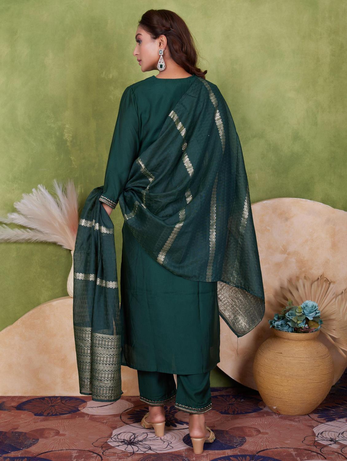 women three quarter sleeve kurta pant with dupatta set - 21925272 - Standard Image - 2