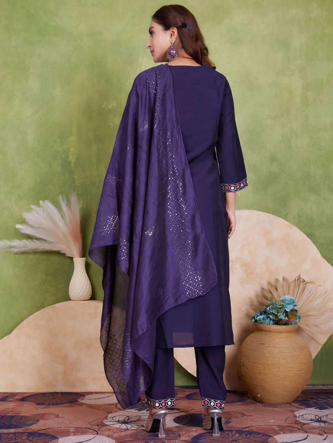 women three quarter sleeve kurta pant with dupatta set - 21925273 -  Standard Image - 2