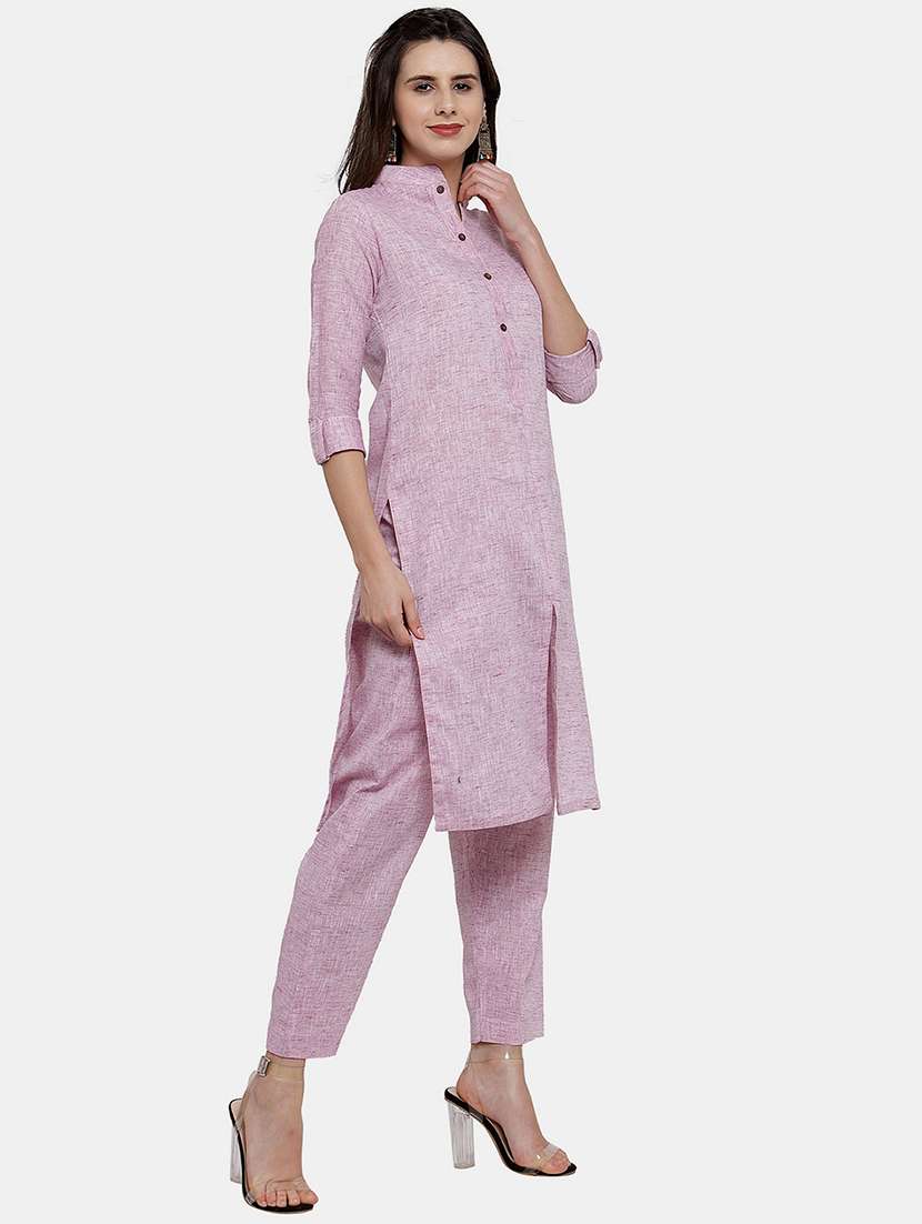 women solid three quarter sleeve kurta pant  set - 21925276 -  Standard Image - 2